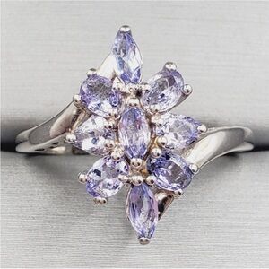 Genuine Pear - Oval - Marquise Tanzanite 925 Sterling Silver Cluster Ring